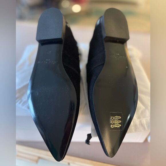 Robert Clergerie x Self-Portrait Black Suede Buckle Slingback Flats (Size 36) - Picture 5 of 7